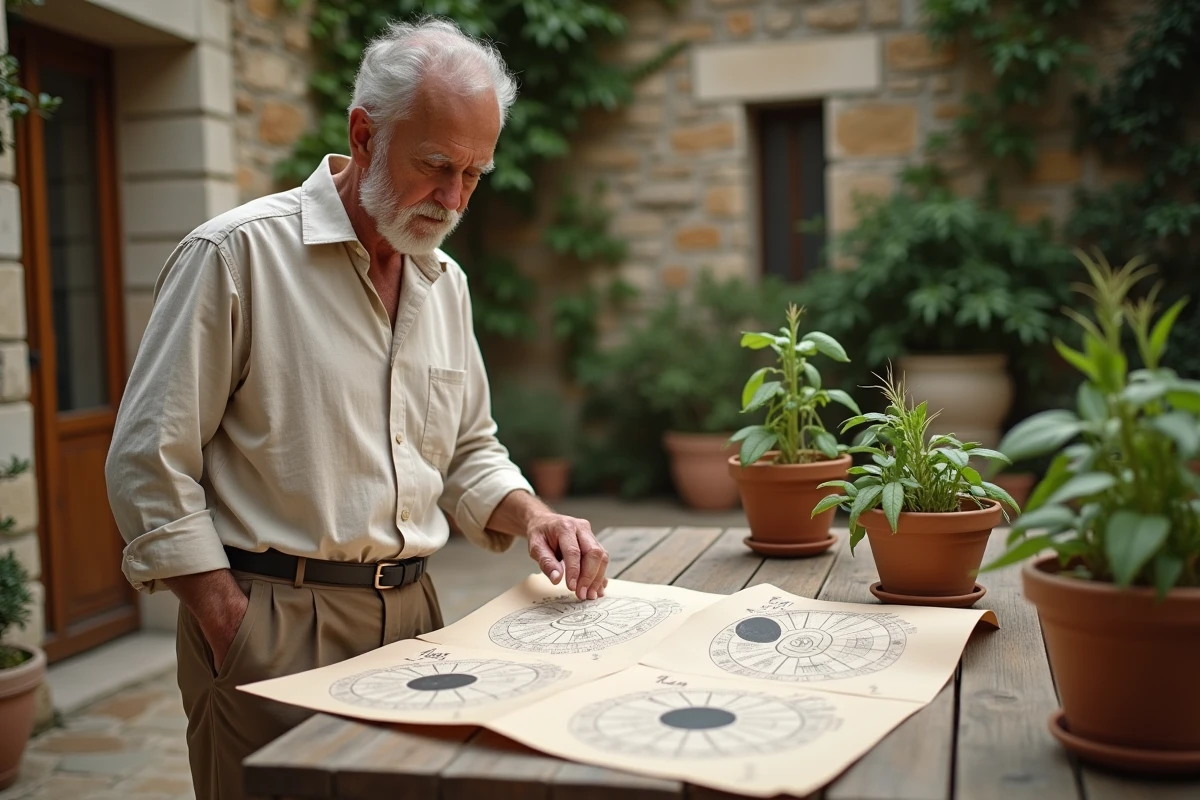 Jardinier consultant un calendrier lunaire pour planifier le semis des haricots verts