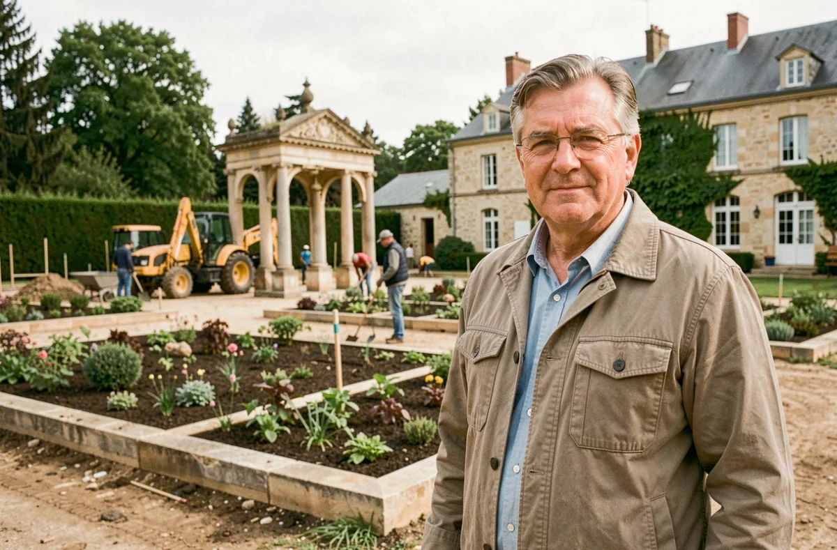 Responsable de l'entreprise P Brugger supervisant un chantier d'aménagement paysager d'envergure dans le Loiret