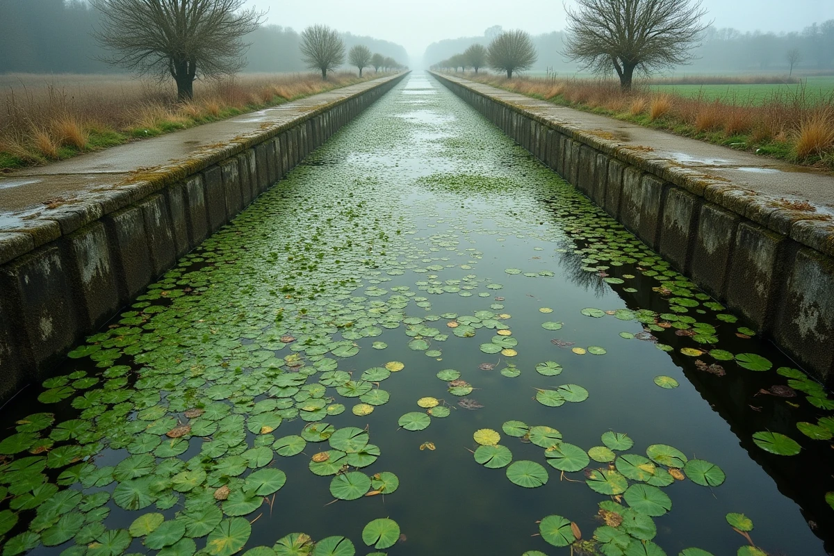 Prolifération de plantes aquatiques invasives de classe 4 sur un canal rural en France