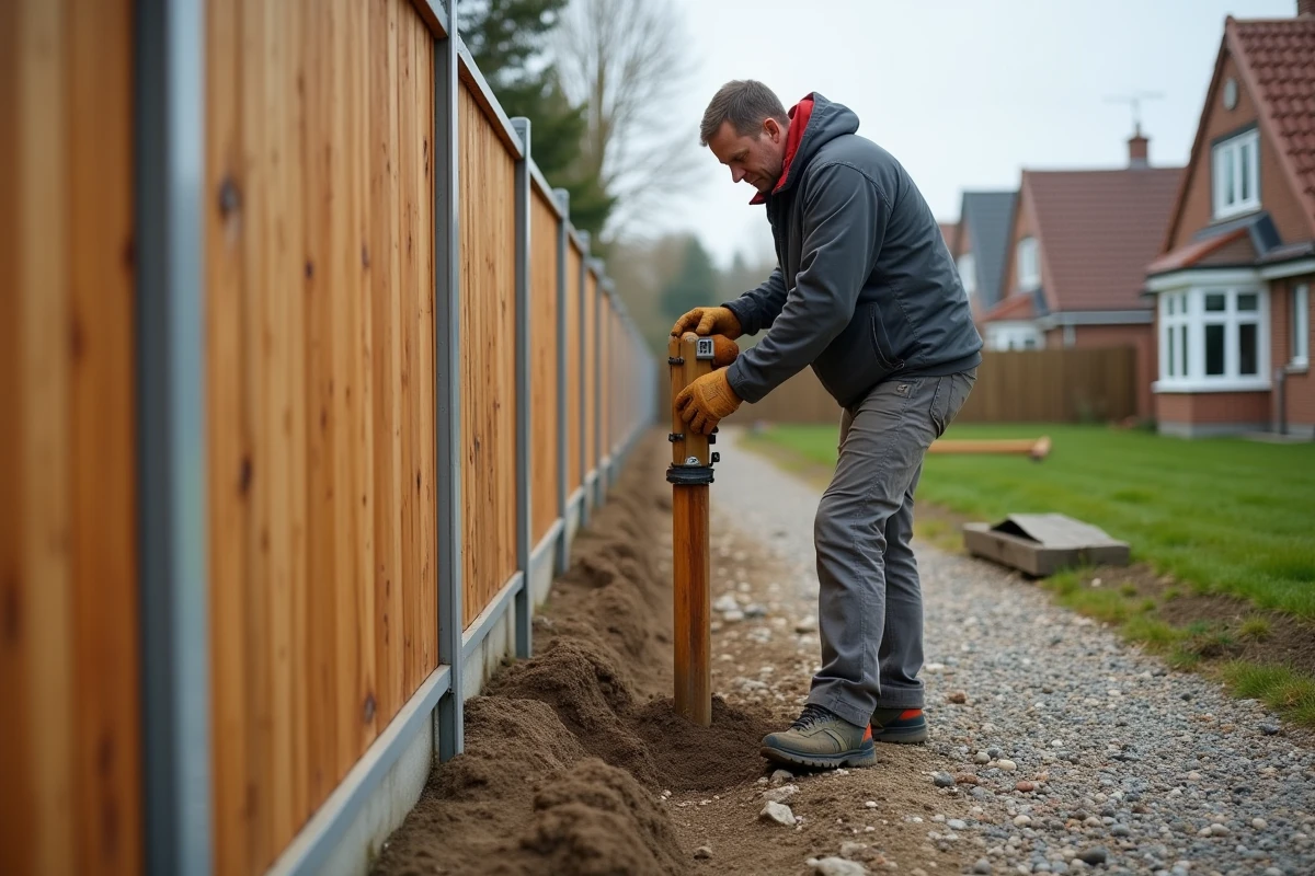 Installation d'une clôture en bois pour délimiter et protéger le périmètre d'une parcelle résidentielle