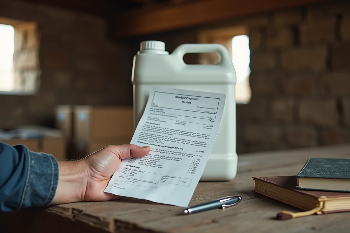 Documentation de traçabilité agricole avec bidon de glyphosate 5 litres, bon de livraison et registre en Espagne